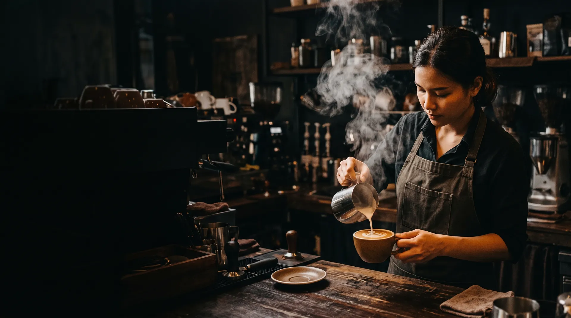 Tezgâhta kahve hazırlayan barista